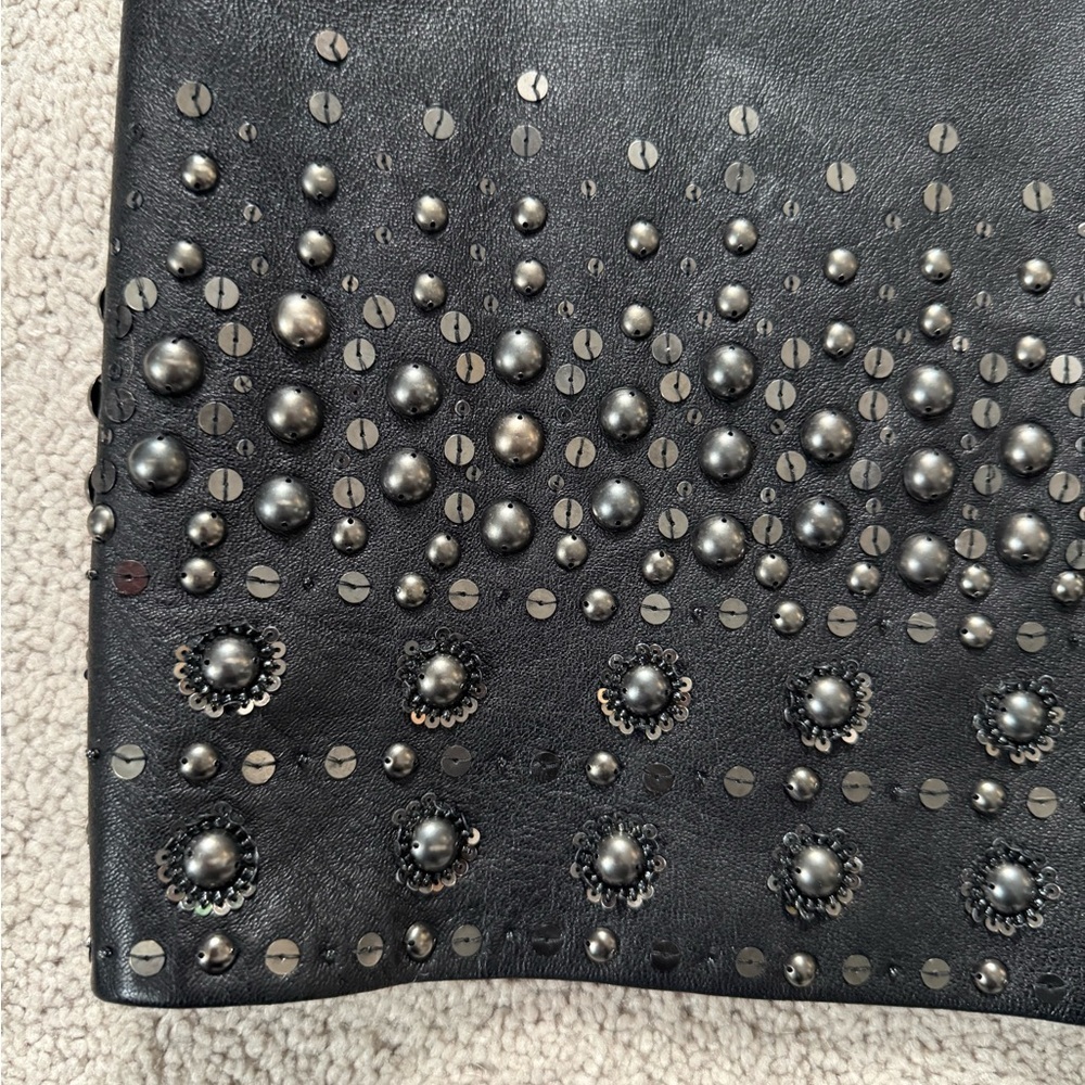 Lafayette 148 New York Lambskin Leather Black Studded Pencil Skirt- New With Tag - Picture 2 of 8